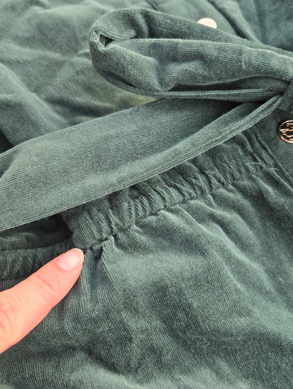 Draper James Forest Green Corduroy Long Sleeve Gold Button Front Dress Size M - Picture 8 of 9